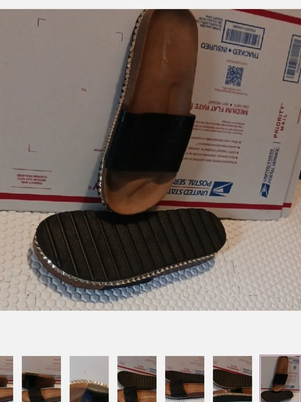Black Textured Slide Sandals#used Condition - Picture 3 of 4